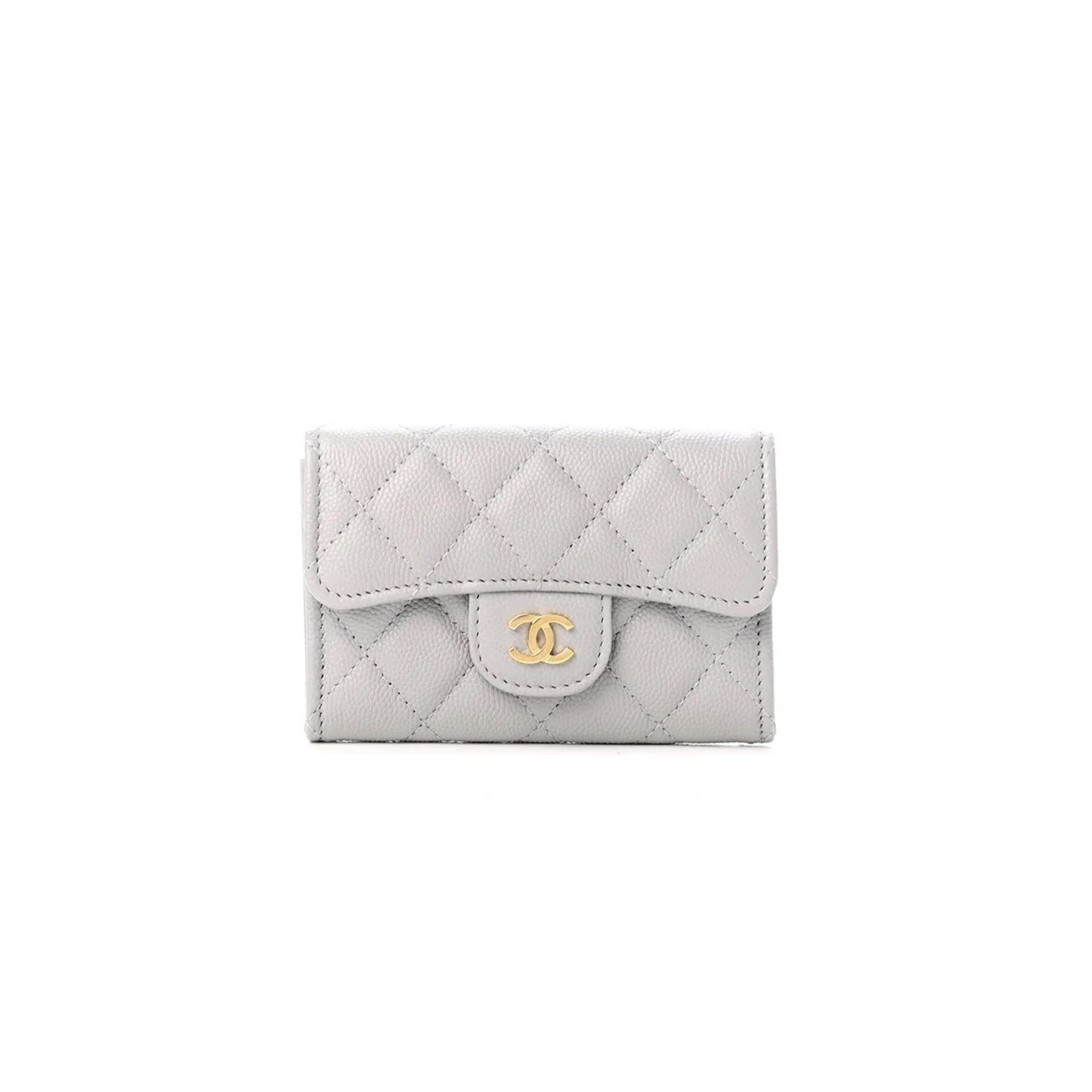 Ch*el caviar quilted flap card holder wallet grey ap0214 (11.3*7.5*2.5cm)